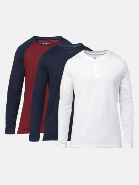 

Roadster Men Pack of 3 Pure Cotton Solid Pure Cotton T-shirts, Maroon