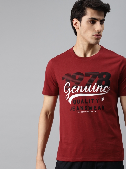 

Roadster Men Maroon & White Pure Cotton Brand Logo Printed T-shirt