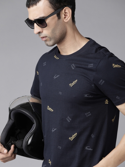 

Roadster Men Navy Blue Pure Cotton Brand Logo Printed Pure Cotton T-shirt
