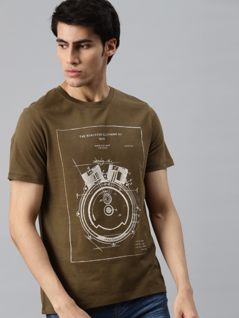 

Roadster Men Brown & White Pure Cotton Printed T-shirt