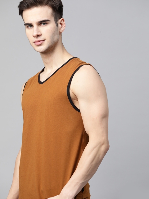 

Roadster Men Brown V-Neck Pure Cotton T-shirt