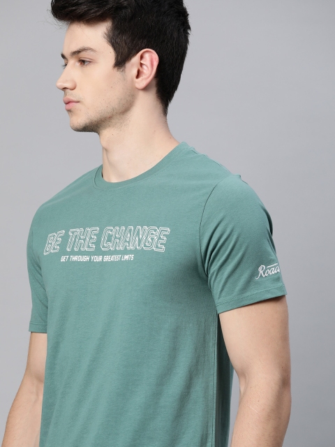 

Roadster Men Sea Green & White Pure Cotton Typography Printed T-shirt