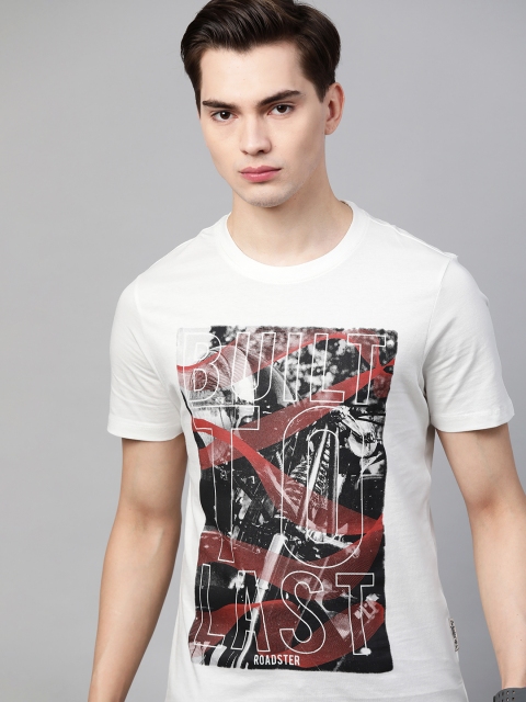 

Roadster Men White & Red Printed T-shirt