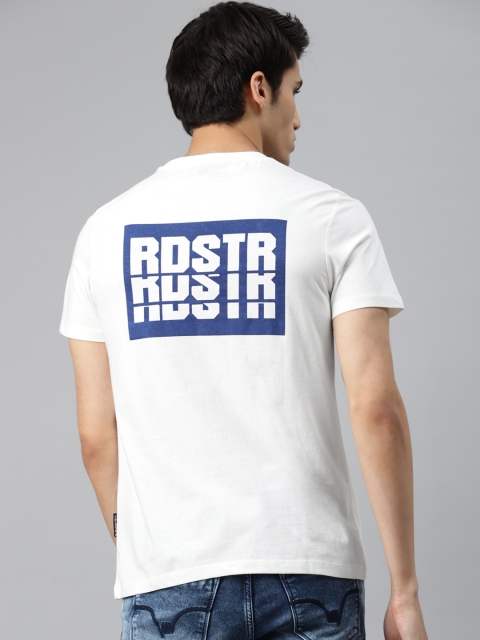 

Roadster Men White & Navy Blue Pure Cotton Brand Logo Printed T-shirt