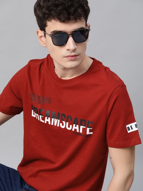 

Roadster Men Red & White Pure Cotton Typography Print T-shirt