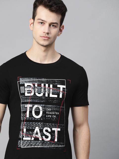 

Roadster Men Black Typography Printed Pure Cotton T-shirt