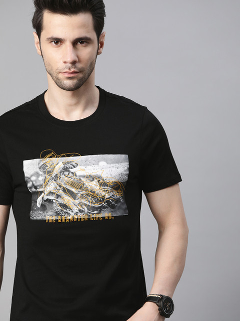 

Roadster Men Black Pure Cotton Biker Printed Pure Cotton T-shirt