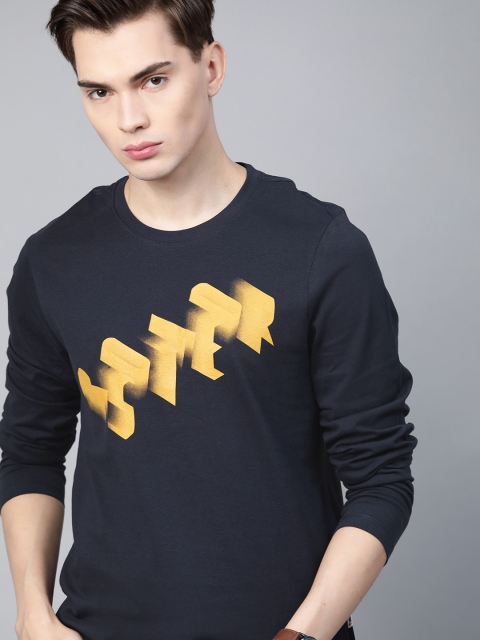 

Roadster Men Navy Blue & Yellow Pure Cotton Printed T-shirt