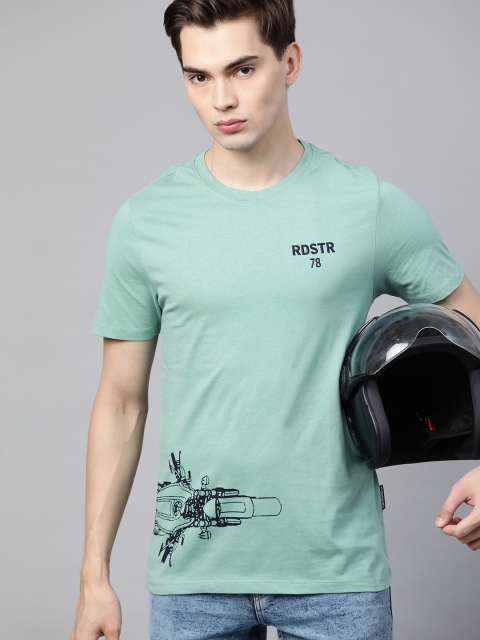 

Roadster Men Blue & Blue Biker Printed Pure Cotton T-shirt