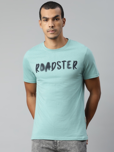 

Roadster Men Blue Printed Pure Cotton Round Neck T-shirt