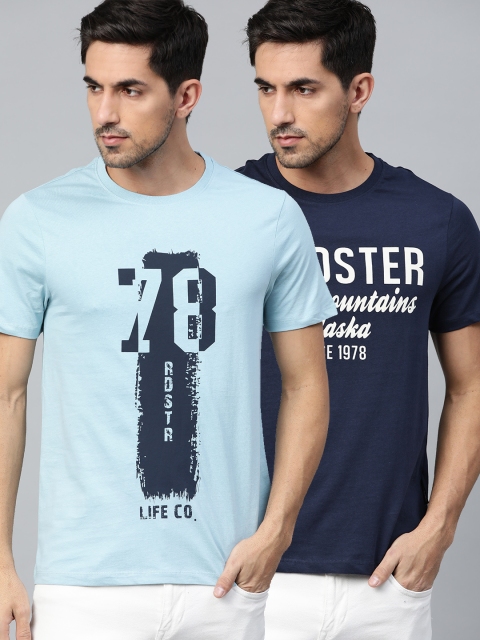 

Roadster Men Pack of 2 Pure Cotton Typographic Print T-shirt, Blue