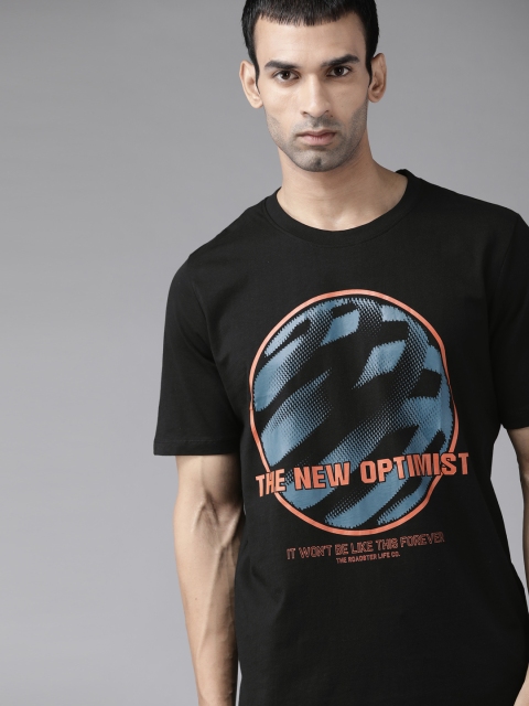 

Roadster Men Black Pure Cotton Printed Pure Cotton T-shirt