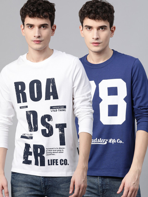 

Roadster Men Pack Of Two Pure Cotton Printed Round Neck T-shirt, White