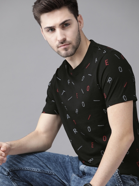 

Roadster Men Black & Grey Typography Cotton Printed T-shirt