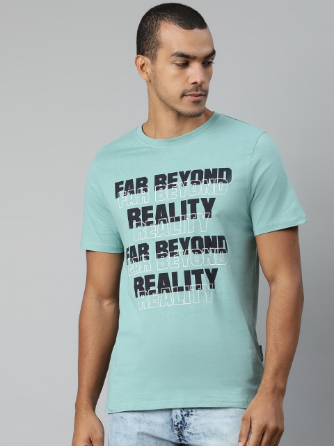 

Roadster Men Blue & Black Printed Pure Cotton Round Neck T-shirt