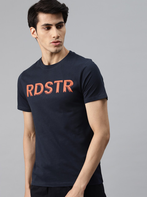 

Roadster Men Navy Blue Pure Cotton Brand Logo Print T-shirt