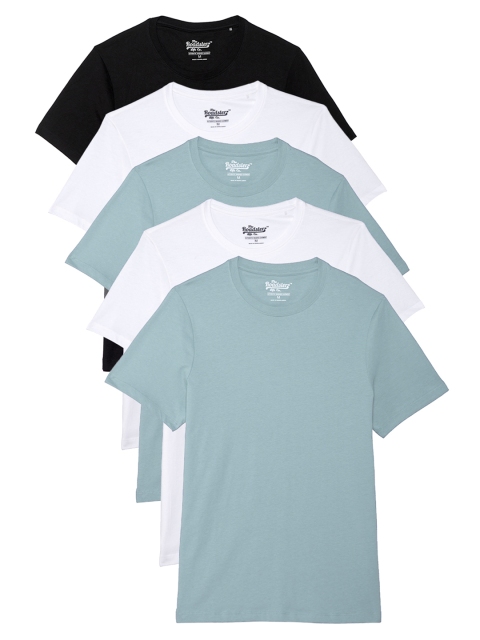 

Roadster Men Pack of 5 Solid Pure Cotton T-shirts, Blue
