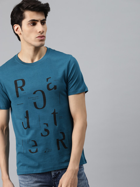 

Roadster Men Blue Typography Printed Pure Cotton T-shirt