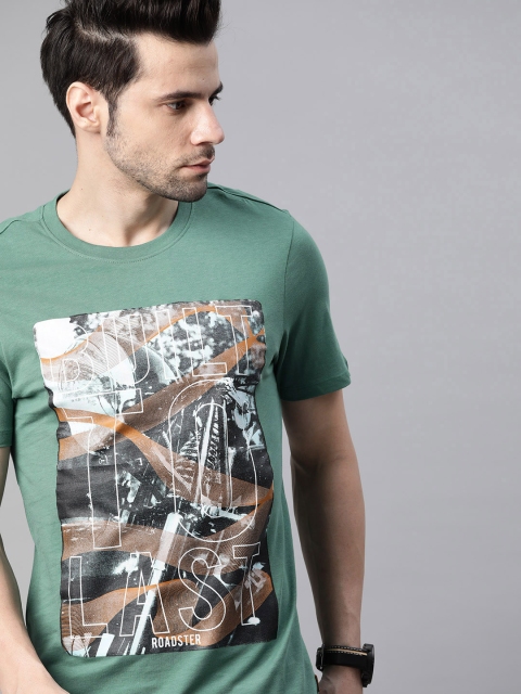 

Roadster Men Green Pure Cotton Biker Printed Pure Cotton T-shirt