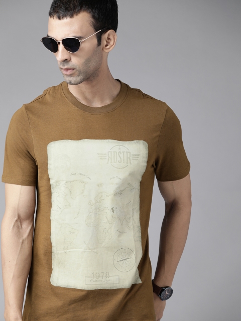 

Roadster Men Olive Brown & Off-White Colourblocked Cotton T-shirt