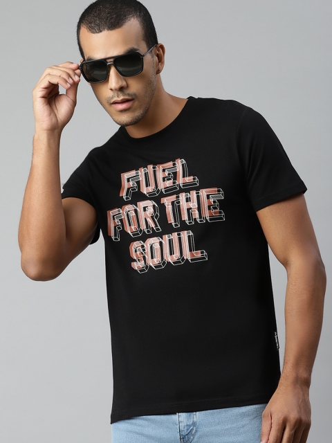 

Roadster Men Black Brown Printed Round Neck Pure Cotton T-shirt