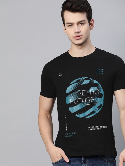 

Roadster Men Black & Blue Pure Cotton Typography Printed T-shirt