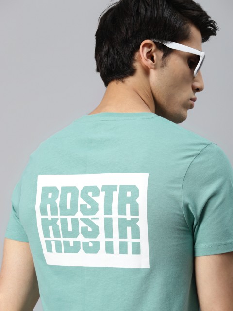 

Roadster Men Blue & White Brand Logo Printed Pure Cotton T-shirt