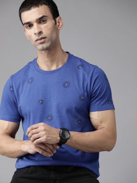 

Roadster Men Blue & Black Typography Cotton Printed T-shirt