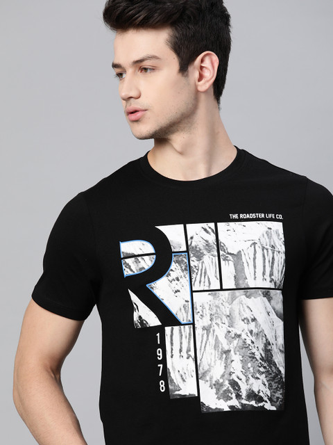 

Roadster Men Black Printed T-shirt