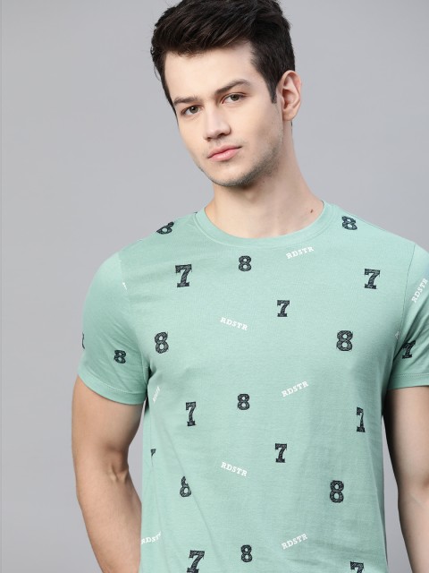 

Roadster Men Sea Green Printed Pure Cotton T-shirt
