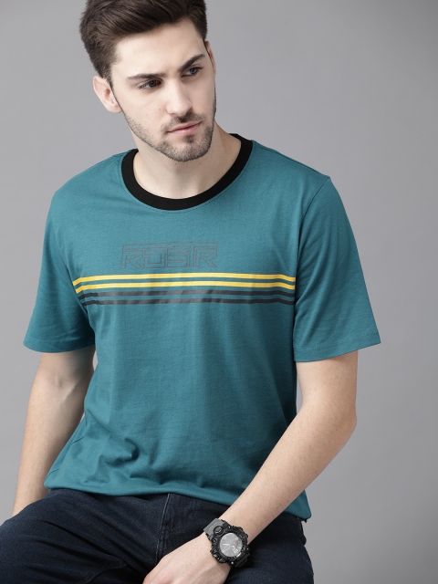 

Roadster Men Teal Blue Printed Pure Cotton T-shirt