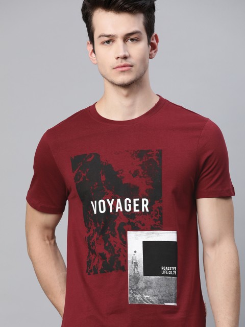 

Roadster Men Maroon Printed T-shirt