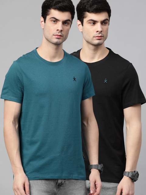 

Roadster Men Pack of 2 Solid Pure Cotton T-shirts, Teal