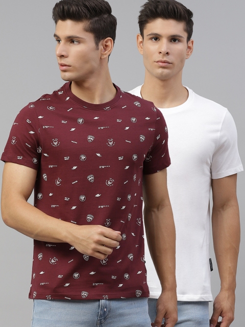 

Roadster Men Pack Of 2 Pure Cotton T-Shirt, Maroon