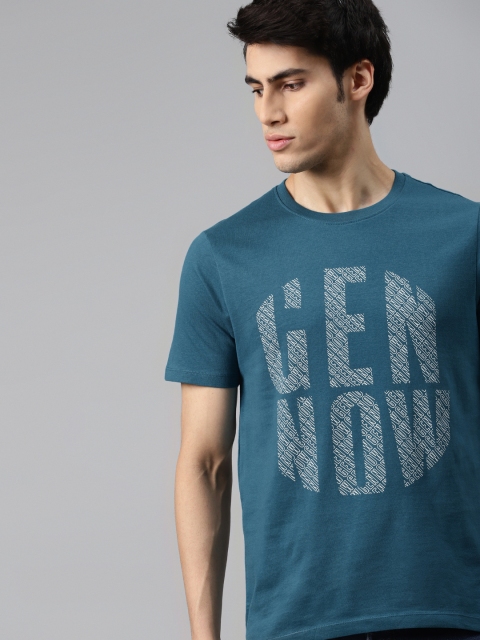 

Roadster Men Blue & Grey Typography Printed Pure Cotton T-Shirt