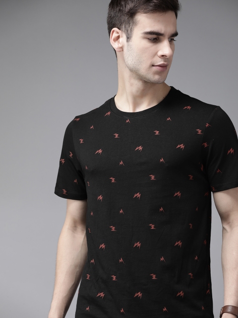 

Roadster Men Black Pure Cotton Printed Pure Cotton T-shirt