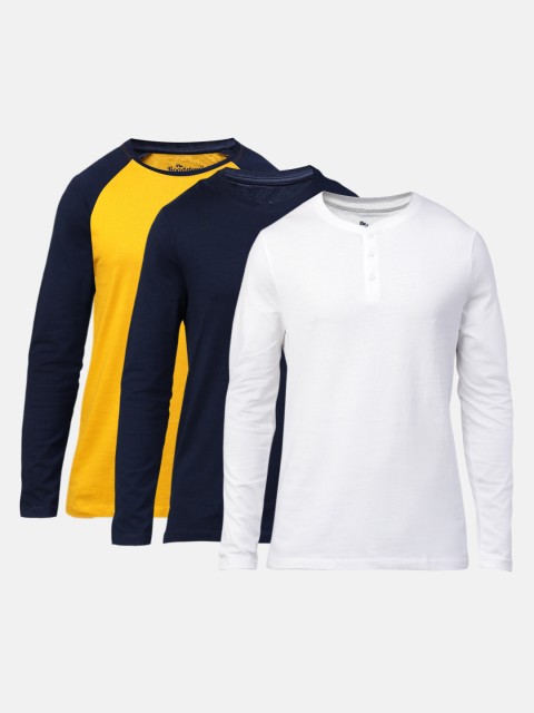 

Roadster Men Pack of 3 Pure Cotton Solid Pure Cotton T-shirts, Mustard