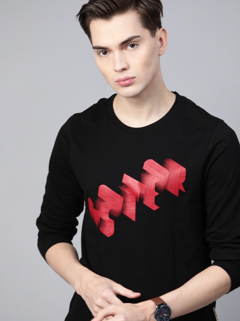 

Roadster Men Black & Red Pure Cotton Printed T-shirt
