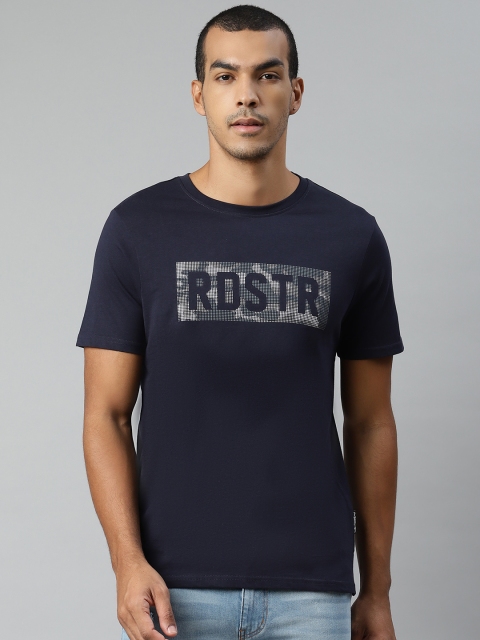 

Roadster Men Navy Blue Off-White Printed Round Neck Pure Cotton T-shirt