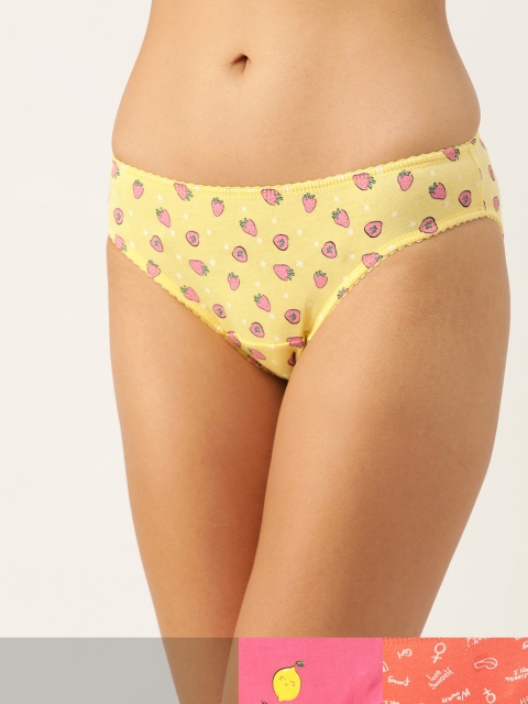 

DressBerry Women Pack of 3 Pure Cotton Basic Briefs DB-COO-BIK-PRINT-017, Yellow