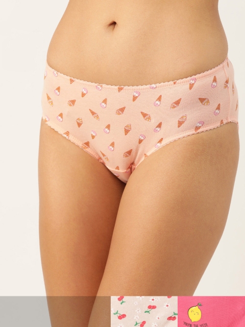 

DressBerry Women Pack of 3 Printed Cotton Hipster Briefs DB-COO-HIP-PRINT-015, Peach