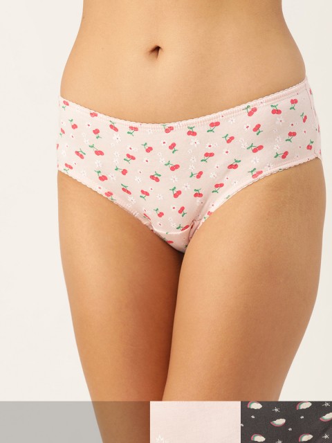 

DressBerry Women Pack of 3 Pure Cotton Hipster Briefs DB-COO-BIK-PRINT-014, Pink