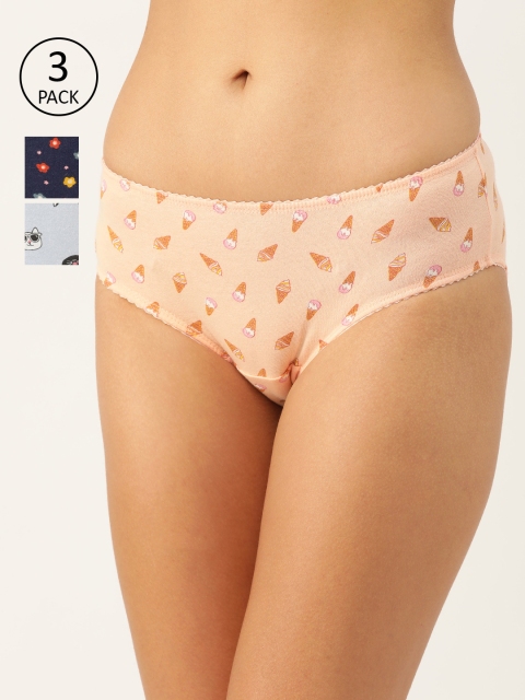 

DressBerry Women Pack of 3 Printed Cotton Hipster Briefs DB-COO-HIP-PRINT-013, Peach