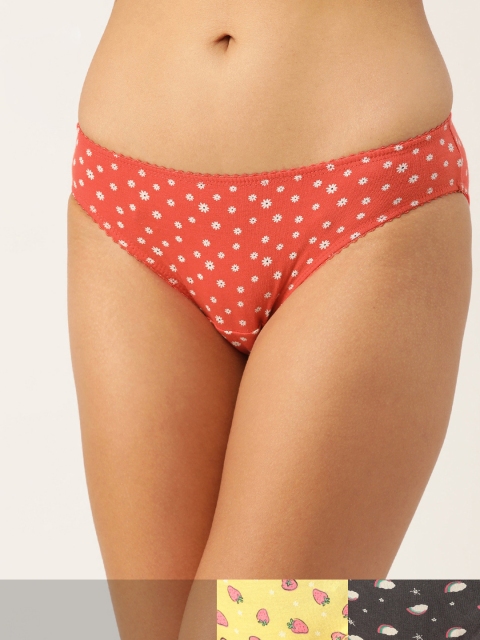 

DressBerry Women Pack of 3 Printed Cotton Hipster Briefs, Orange