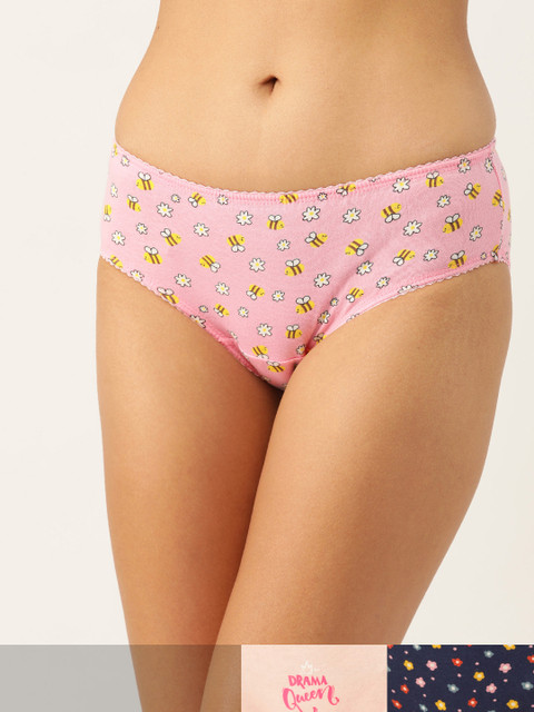 

DressBerry Women Pack of 3 Printed Cotton Hipster Briefs DB-COO-BIK-PRINT-012, Pink