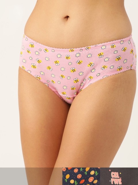 

DressBerry Women Pack of 3 Pure Cotton Printed Basic Briefs DB-COO-HIP-PRINT-020, Pink