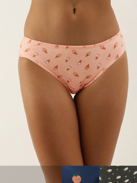 

DressBerry Women Pack of 3 Printed Bikini Briefs DB-COO-BIK-PRINT-005, Peach