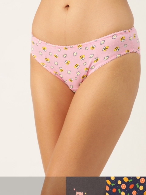 

DressBerry Women Pack of 3 Printed Cotton Bikini Briefs, Pink