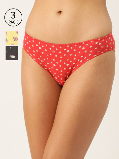 

DressBerry Women Pack of 3 Printed Cotton Bikini Briefs DB-COO-BIK-PRINT-004, Red