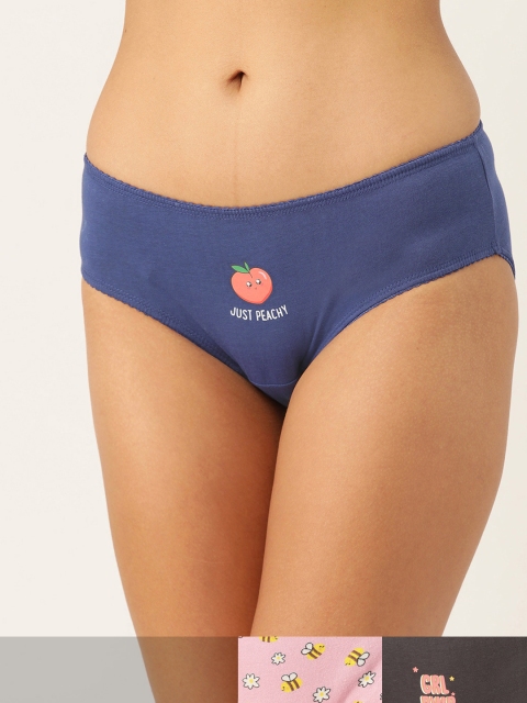 

DressBerry Women Pack of 3 Pure Cotton Basic Briefs DB-COO-HIP-PRINT-006, Blue